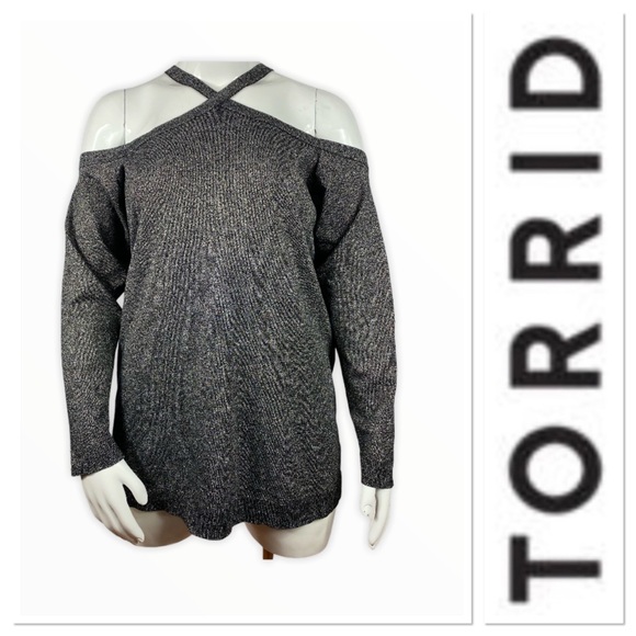 torrid Sweaters - Torrid gray sparkle sweater w crisscross neck